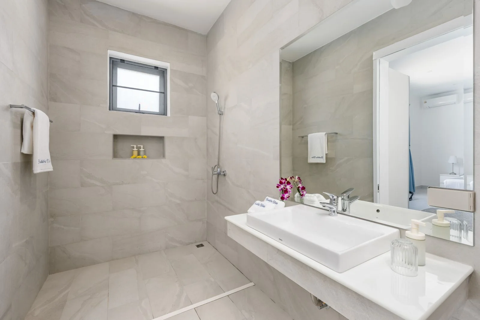 Modern bathroom with walk-in shower