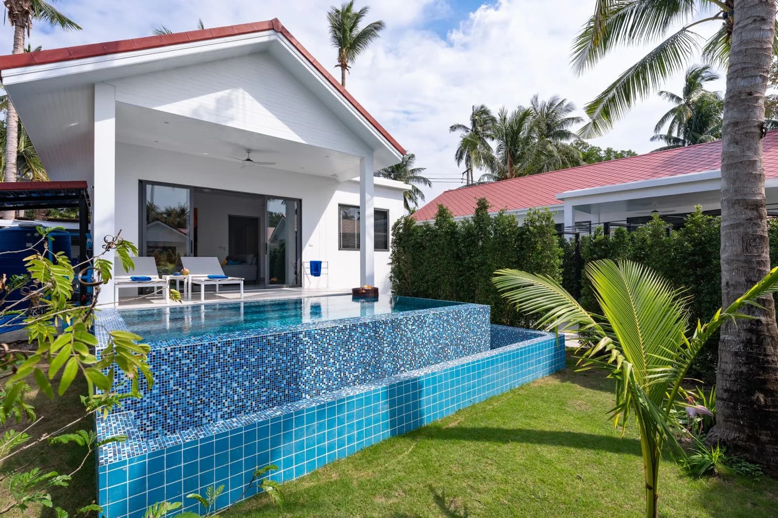 Villa exterior and private swimming pool